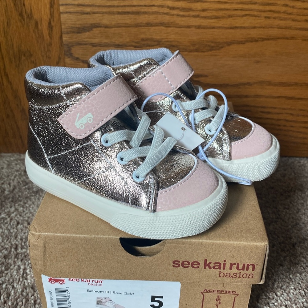 New Baby Girl’s See Kai Run Belmont Sneaker. Rose Gold Size 5